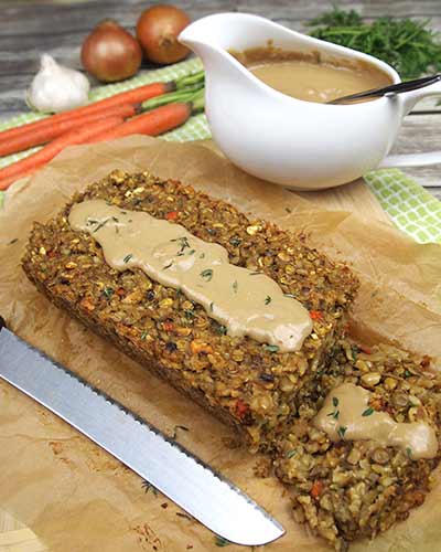 Vegan Lentil Loaf with Cashew Gravy