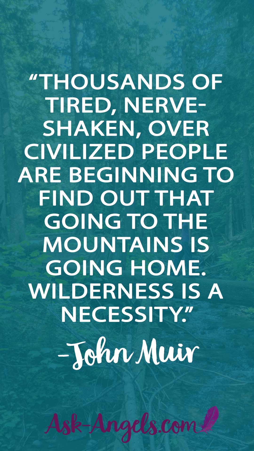 “Thousands of tired, nerve-shaken, over-civilized people are beginning to find out that going to the mountains is going home. Wilderness is a necessity.” -John Muir... Learn more about this... And the powerful benefits of Forest Bathing now!